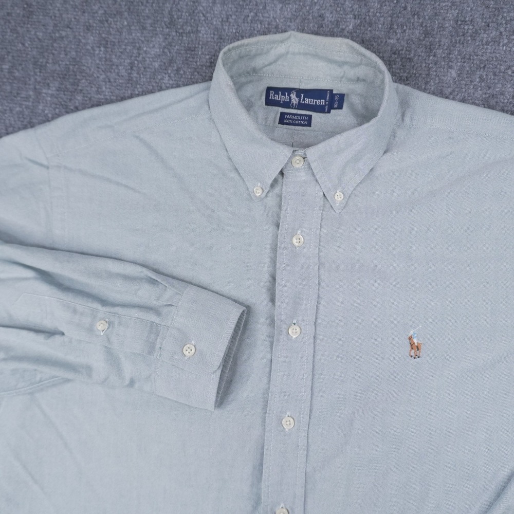 Ralph Lauren Button Up Shirt Men 16.5-35 Blue Yarmouth Cotton Oxford Long Sleeve